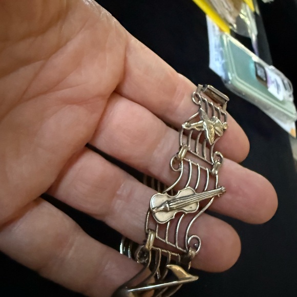 Beau Vintage Sterling Music Theme Staff Panel Bracelet